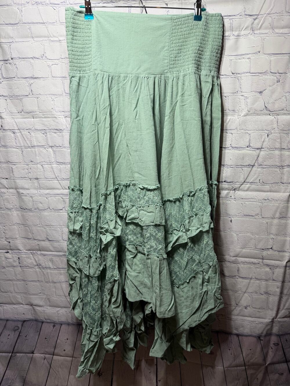 Natural Life Asymmetrical Lace Maxi Skirt Green Blue Sz L NWT Whimsigoth